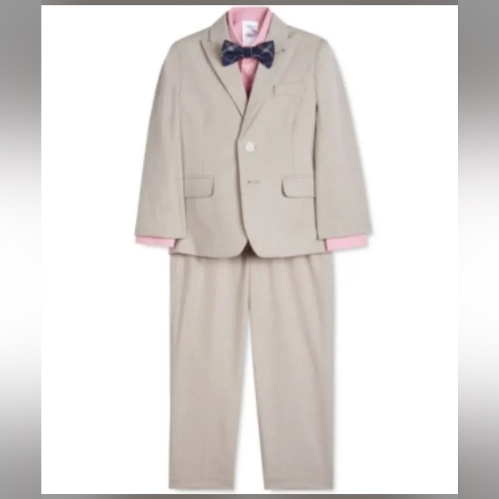 Boys Calvin Klein 4 Piece Oatmeal Shirt Pants Jacket Bow Tie Suit -Macys